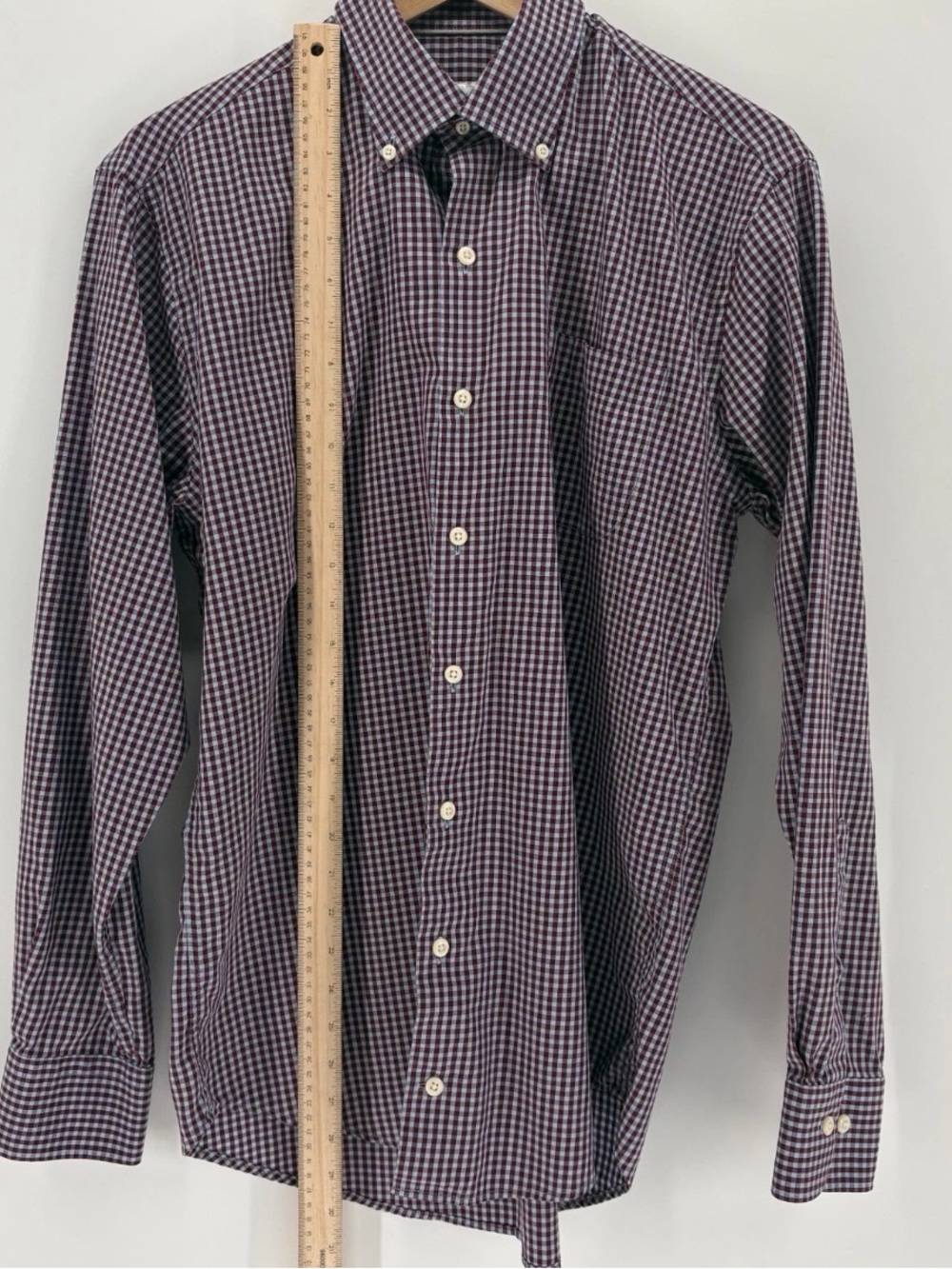 Peter Millar Shirt Medium Blue/Red Brown Check Crown Soft Silk Blend Button Up